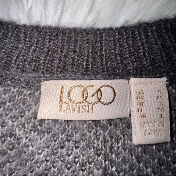 LOGO Lavish Lori Goldstein Womens Gray Camo V-Neck Sweater Sequin Accents Size S - Picture 7 of 13